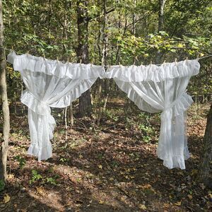 1970s Pricilla White Ruffled Sheer Sears Perma Press Curtains Vintage 132"x54"